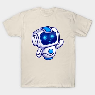 Cute Robot Waving Hand Cartoon T-Shirt